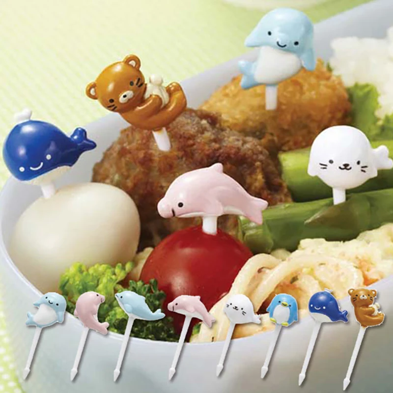 

8Pcs Cartoon Fruit Fork Toothpicks Dolphin Food Selection Mini Lunch Box Decoration Children's Food Supplement Tool