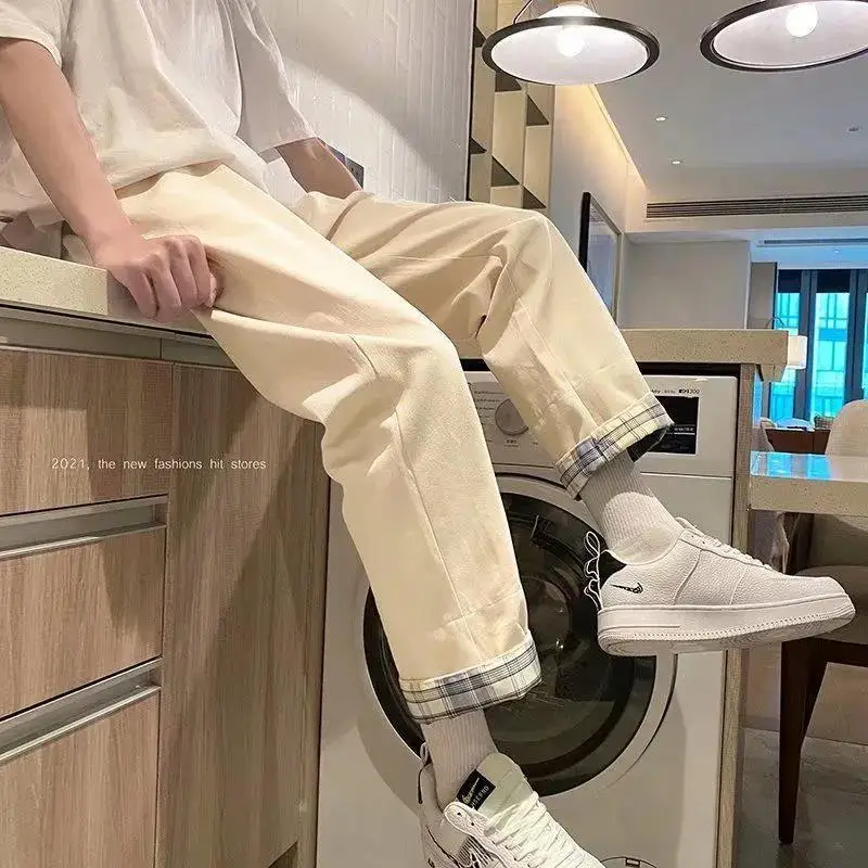 2023 New Men's Clothing Harem Mid Waist Loose Drawstring Spring Cropped Pants Casual England Solid Color Pockets Trousers