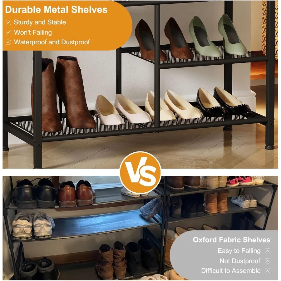 Shoe Rack 5 Tier Shoe Storage Organizer with 2 Drawers Shoe Storage Shelves with Sturdy Wooden Top and Metal Shelves Free Stand