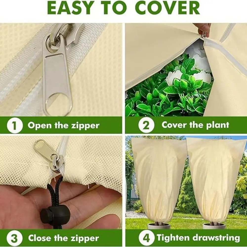 1Pc Breathable Winter Plant Protection Bag Foldable Non-woven Plant Anti Freezing Bag With Zip Drawstring Plant Warm Cover
