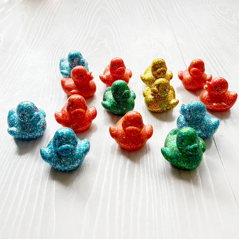 

Mini Ducks Sequin Miniature Vinyl Duck Baby Bathing Water Play Toy Cognitive Floating Toy Without BB Sound 10pcs Random Color