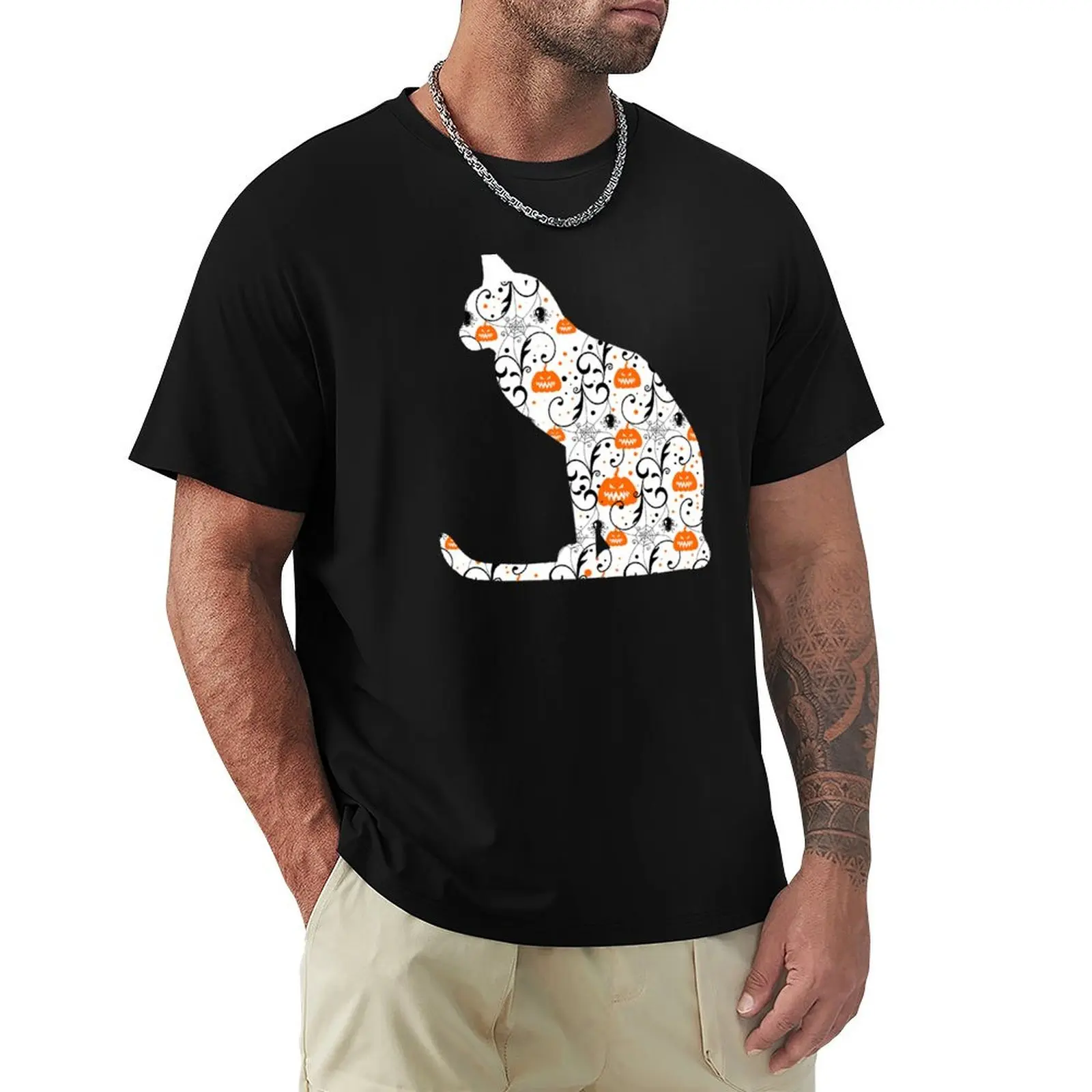 

Halloween White Cat With Pumpkin T-shirt cute tops for a boy plus size tops men clothes