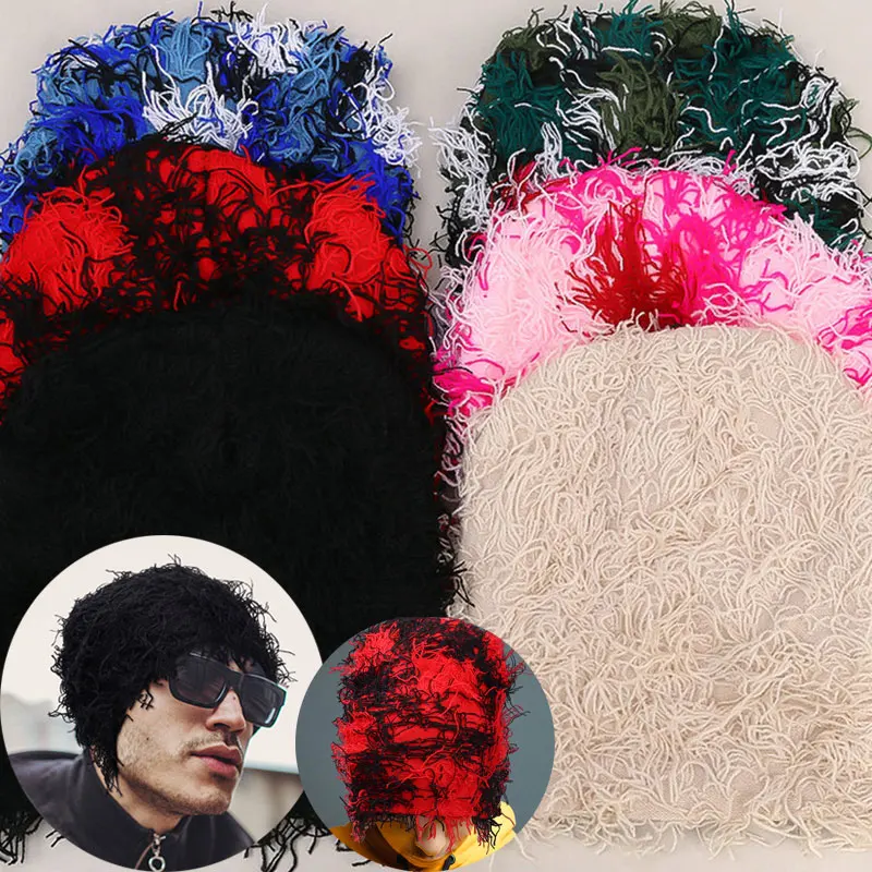

New Baraklava Ski Hat Outdoor Camouflage Coil Hat Handmade Old Wool Hats for Man Woman Distressed Knitted Full Face Ski Mask