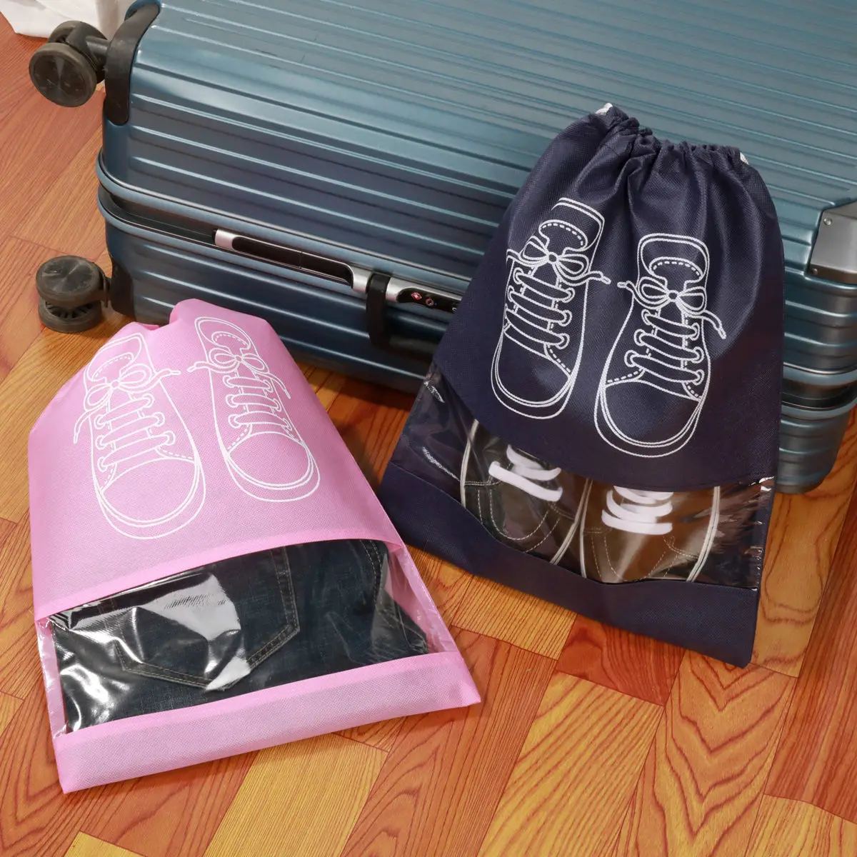 1/3/5PCS Visible Shoe Organizer Thickened Non-Woven Dustproof Drawstring Storage Bag Clothing Travel Pouch Handbag Storage Bags