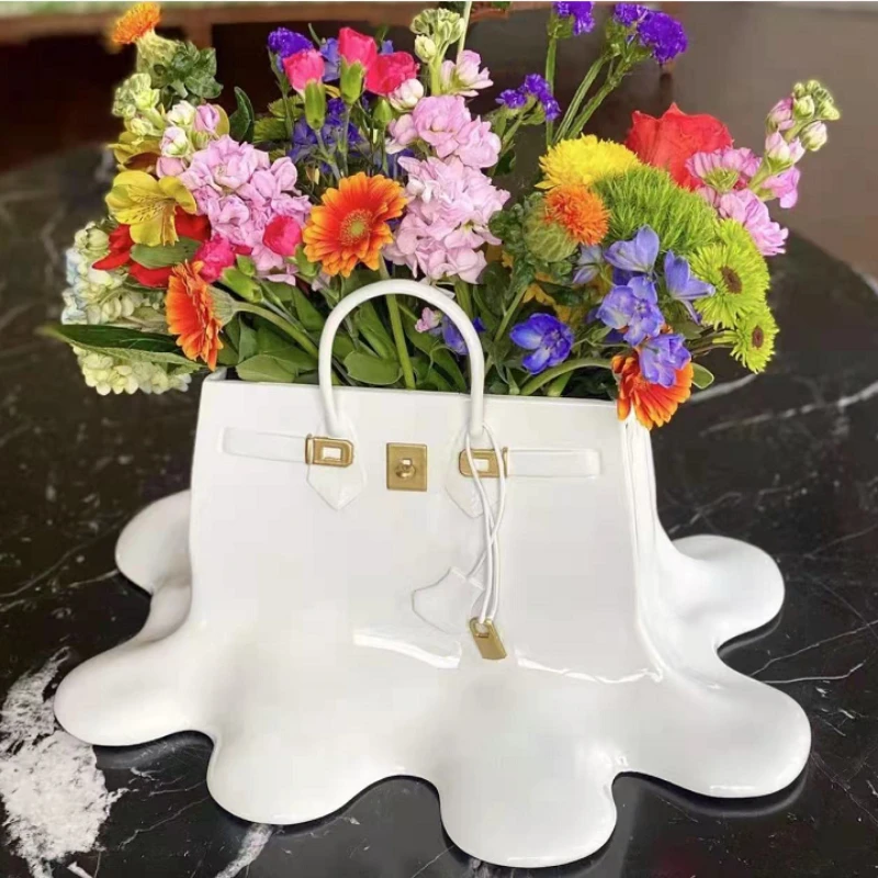 

Large Resin Flowers Bag Dried Flower Vase High-end Bag Vase Flower Ornament Sculpture Home Decor Living Room Table Vase Bag