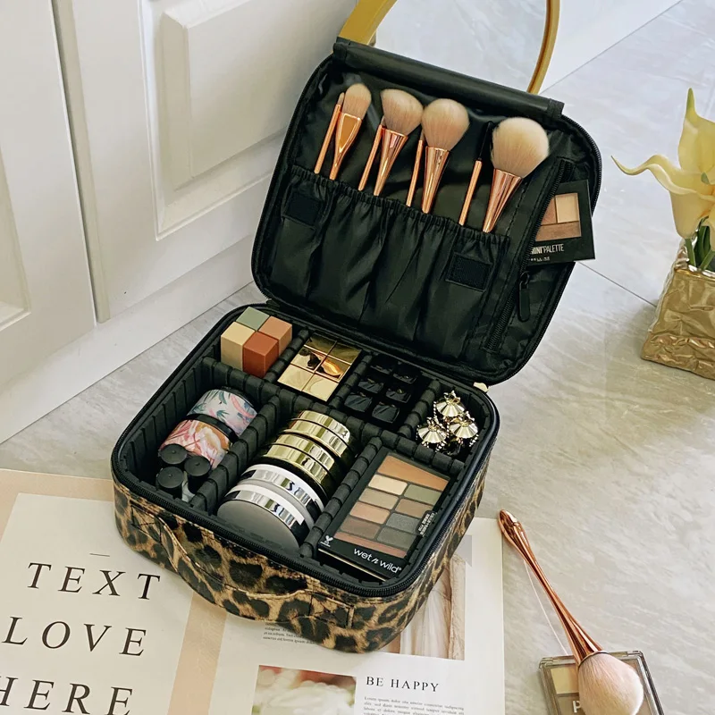 New PU Leather Travel Large Capacity Beauty Makeup Case Leopard Waterproof Cosmetic Bag 3