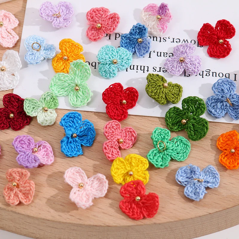 

New style 30pcs/lot 13mm color Hand knitted flowers shape cotton florals diy jewelry earring/garment accessory