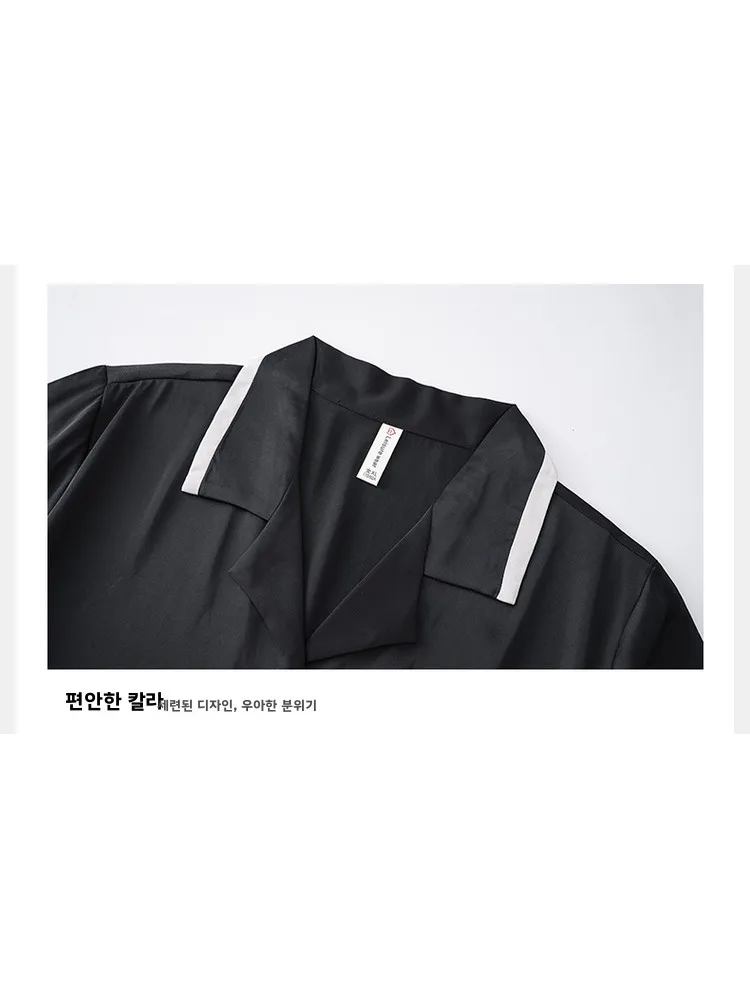 커플 아이스 실크 잠옷 반팔 얇은 홈웨어 블랙 남녀 2025 신상 시원한 느낌 새틴 홈슈트 가벼운 럭셔리 스타일