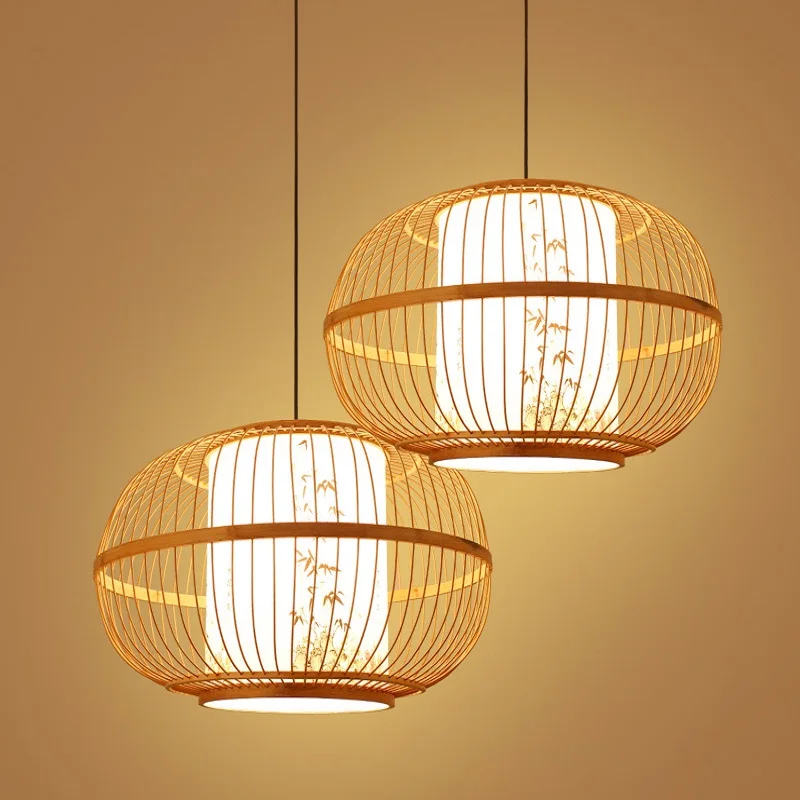 

Modern Chinese style handmade bamboo and rattan chandelier restaurant lamp indoor household Chandelier