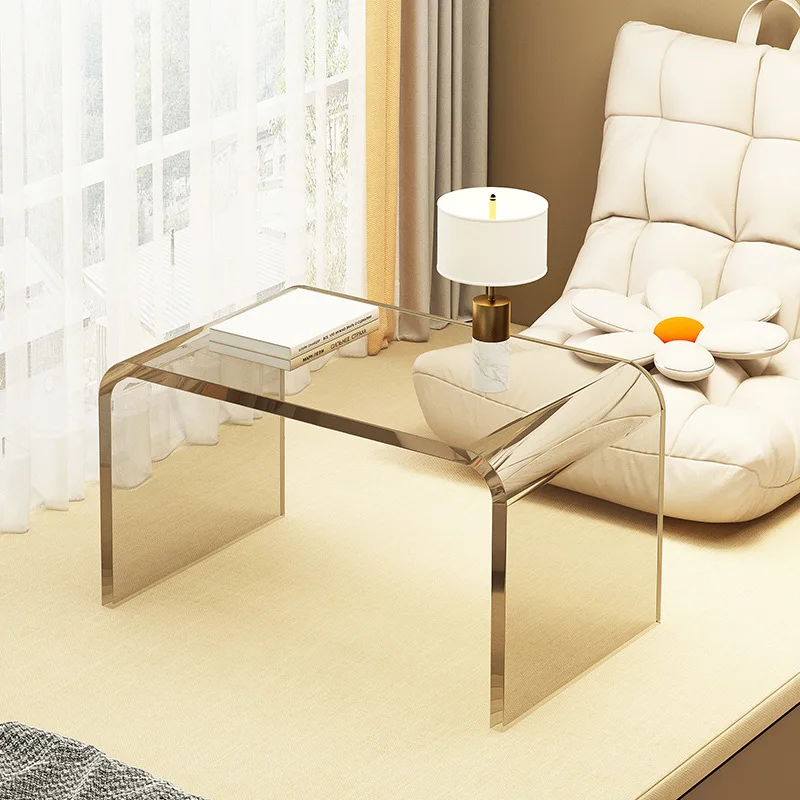 Description Picture 3 of itemNewest Acrylic Transparent Bed Corner Table Nordic C- Shaped Coffee Table Living Room Side Table Light Luxury Sofa Side Table
