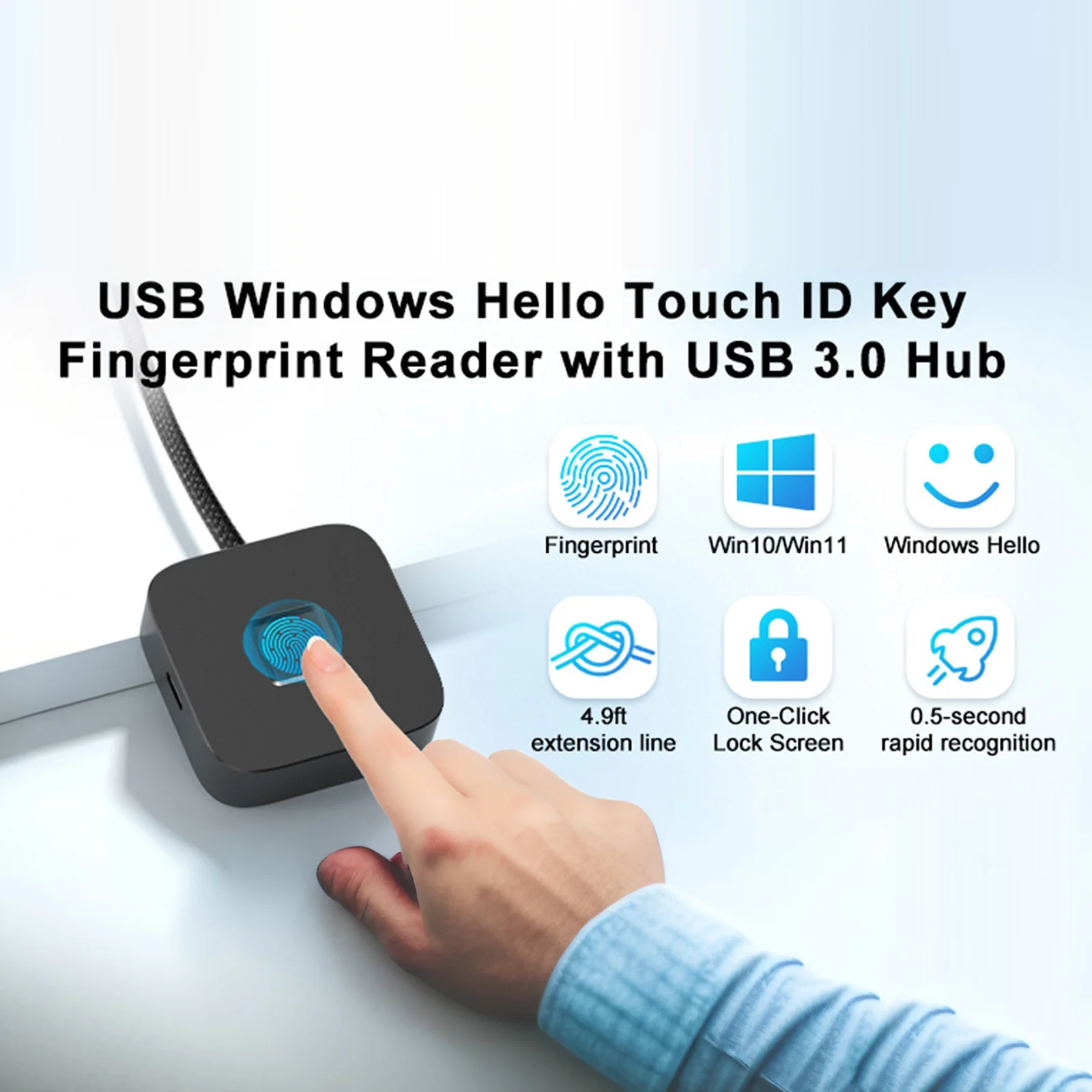 윈도우 헬로 지문 인식기용 USB 허브가 있는 지문 스캐너, 윈도우 10/11용 휴대용 USB 지문 로거