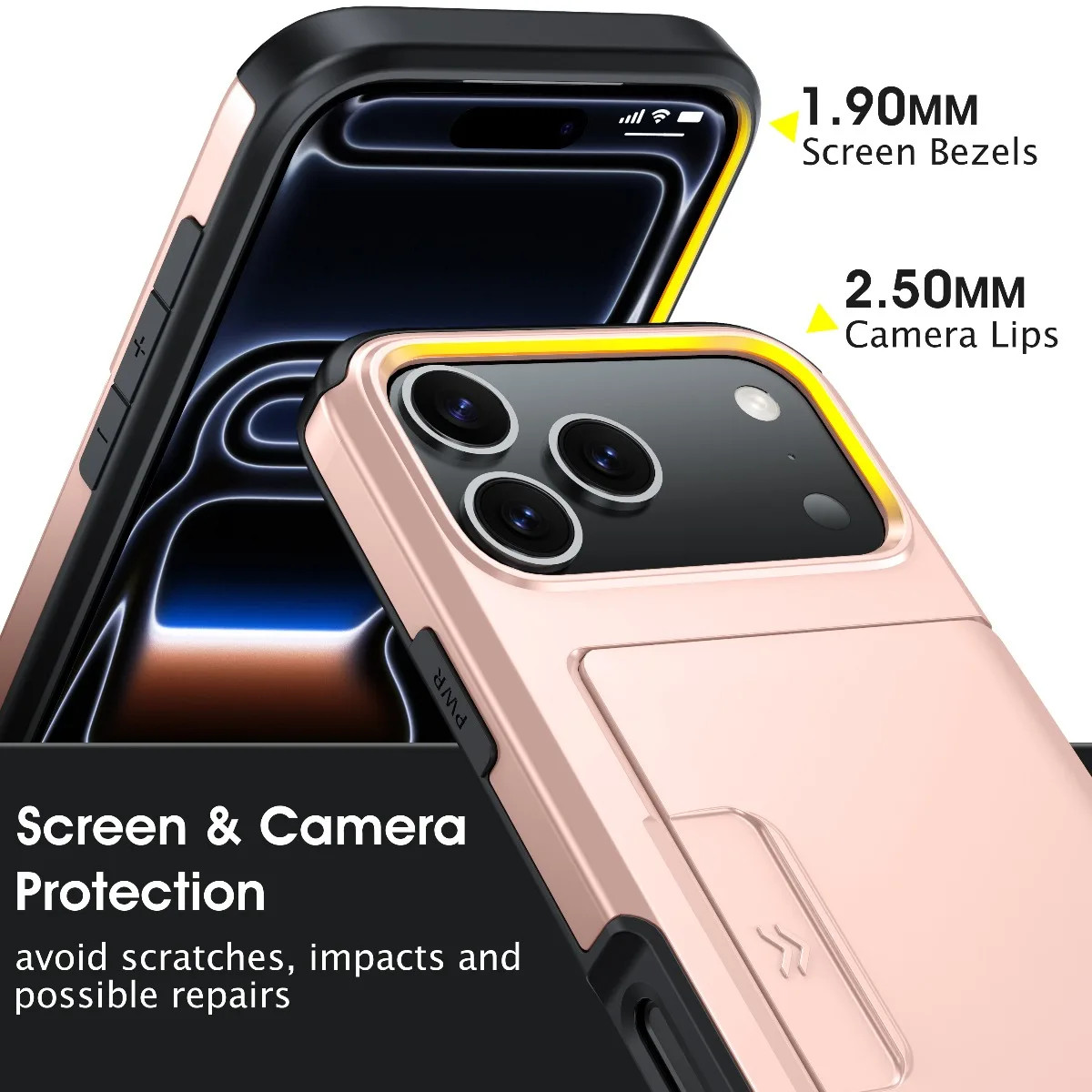 Dual Layer Sliding Card Holder Slot Phone Case with Hybrid Protection