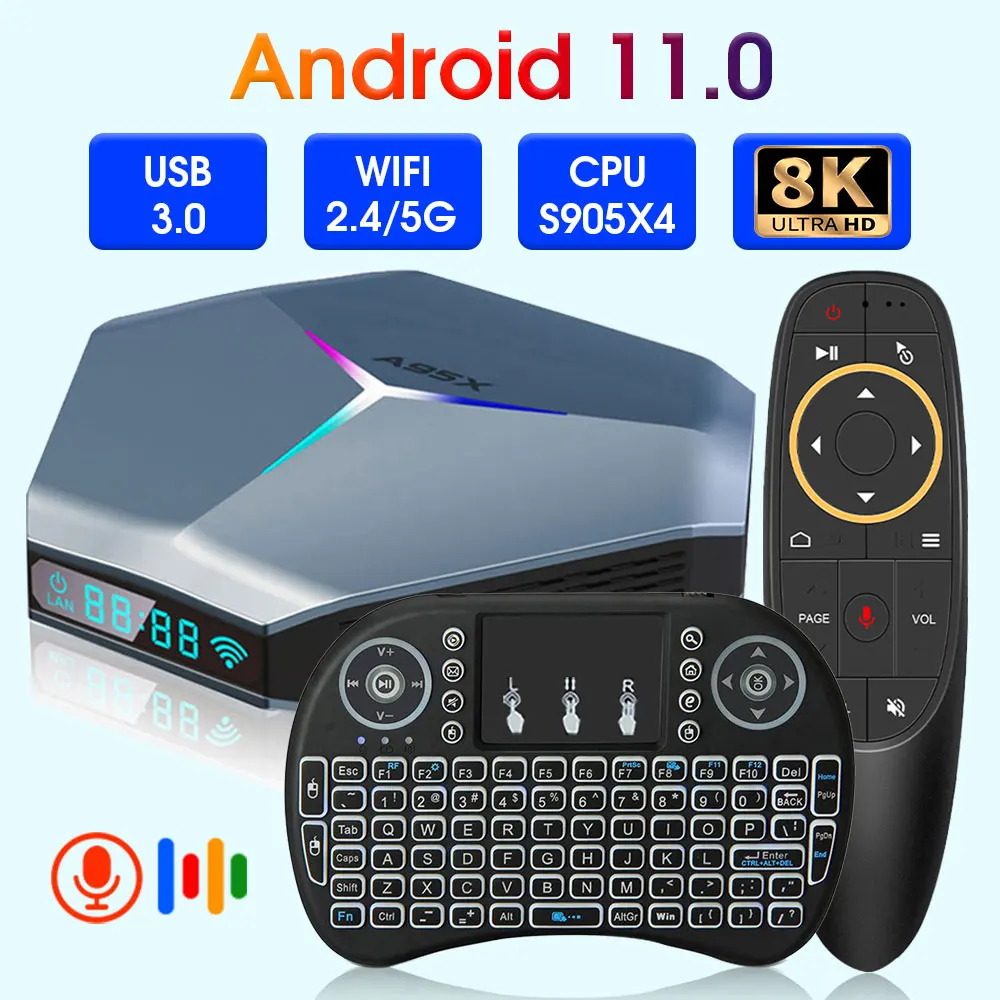 Смарт ТВ-приставка STUOTOP 8K Android 11 A95X F4 RGB светильник Amlogic S905X4 Wifi BT 4 Гб 64 ГБ 32