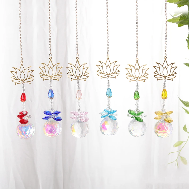 

1Pc Sun Catcher Crystal Lotus Hanging Crystals Stained Glass Suncatcher Outdoor Decor Rainbow Maker Garden Decoration