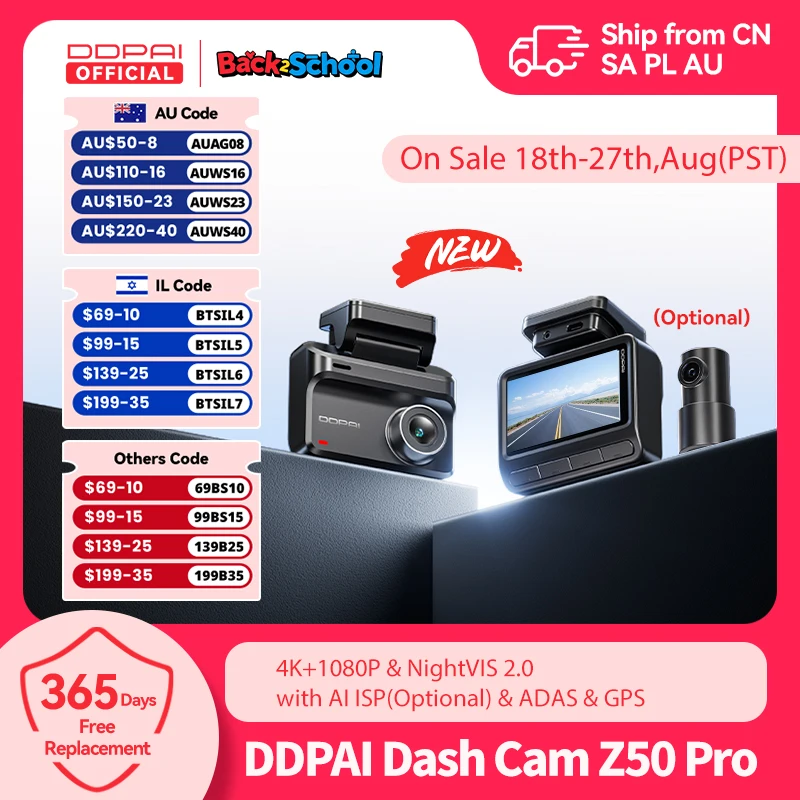 Hodozzy Dashcam 4K+1080P Frontal Y Trasera: WiFi 5GHz, Tarjeta SD 64G Incluida, Visión Nocturna