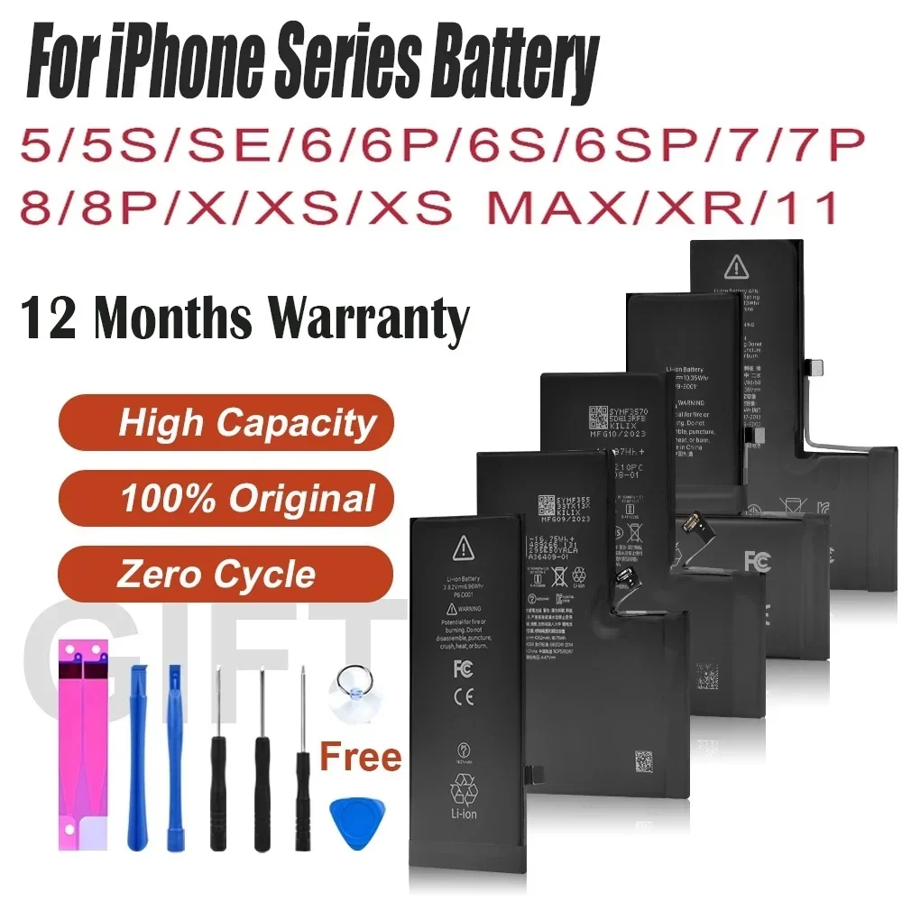 2024 Batteria del telefono Per Apple 5 6 S 7 8plus X Xr Xs Max 11 12 Pro 13 14 plus Sostituzione Bateria Per batterie iphone 7