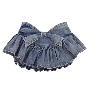 Grunge Y2k Bow Denim Skirt with shorts Kawaii Women Vintage Gyaru Ruffle Low Waist Sexy Pleated Mini Skirts Summer Streetwear