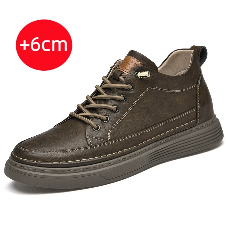 

Spring mens Genuine Leather Heightening Shoes Elevator Shoes Height Increase Shoes High quality casual boots for men Sneakers