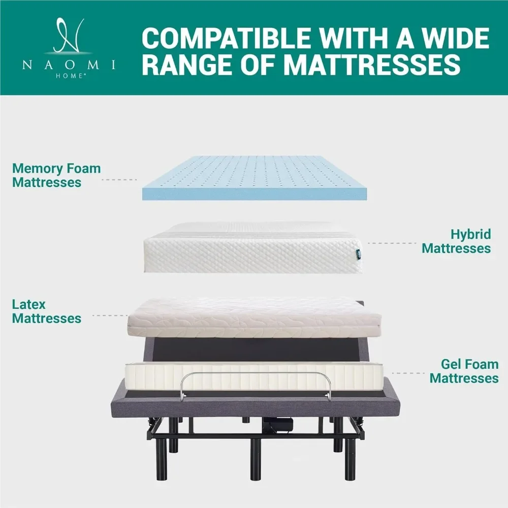 Queen Adjustable Bed Frame with Support Foot Incline, Back Massage Bed with Wireless Remote Ergonomic Zero-Gravity Smart Bed 3