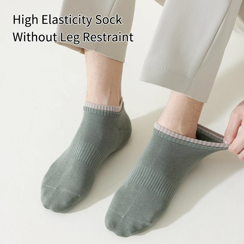 7 Pairs of Men's Spring and Autumn Pure Color Simple Double Ribbed Waistband Fashion college style summer breathable short Socks 3
