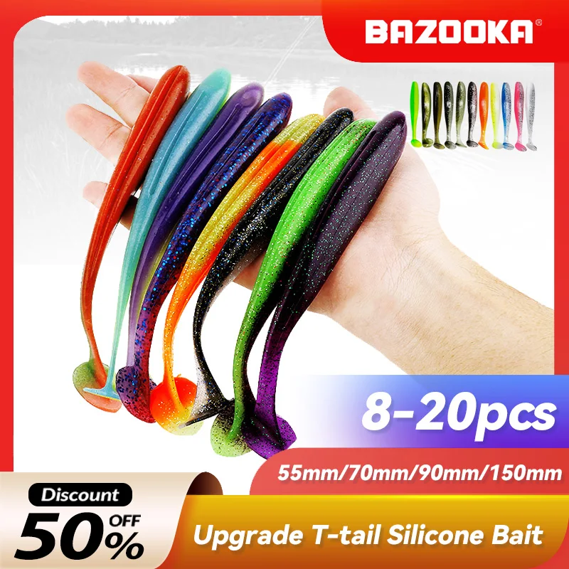  Bazooka Shad Worm Fishing Soft Lure Big Silicone 90 100mm Bait T Tail Easy Shiner Wobbler Swimbait Pesca Trout Pike Bass Winter 