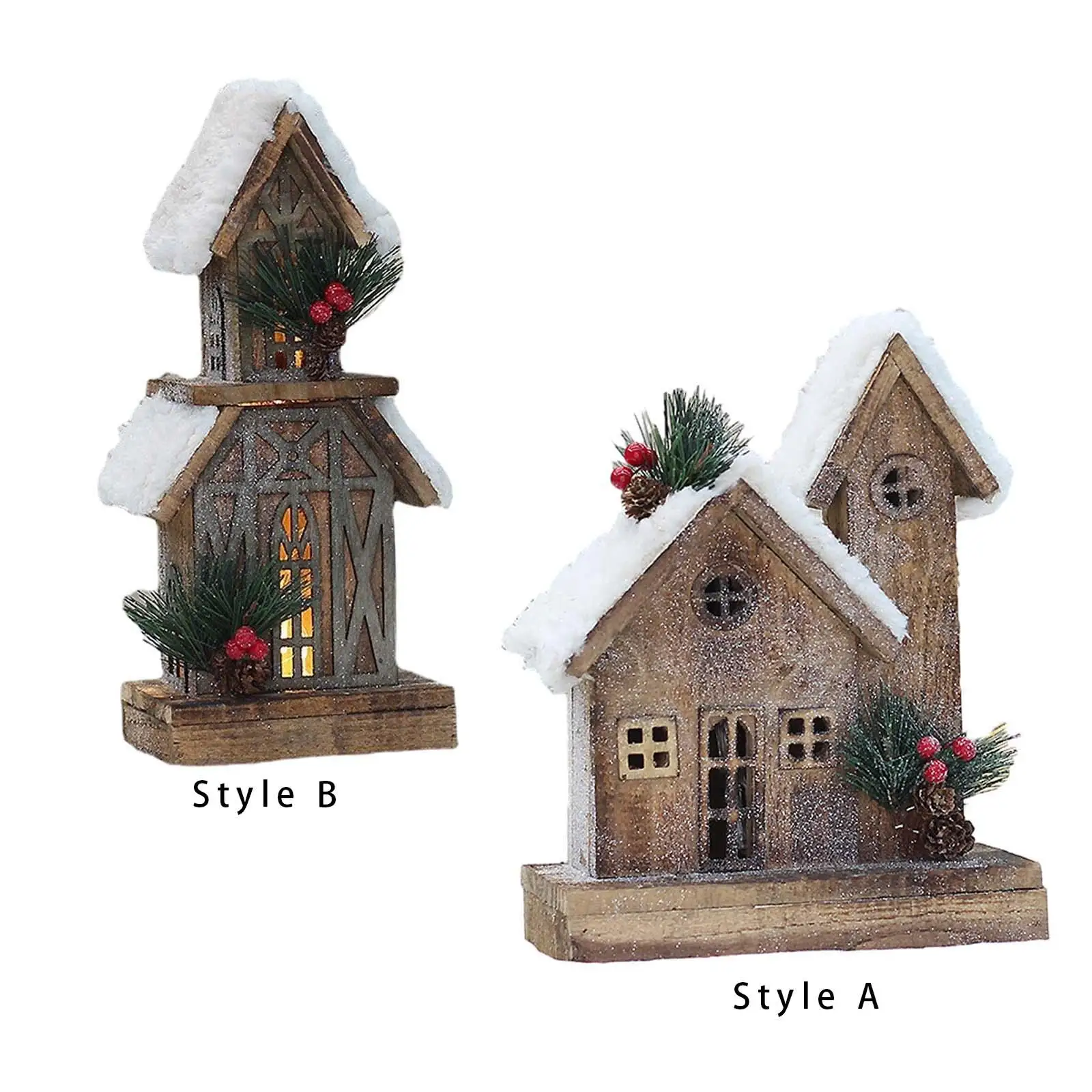 Maisons De Noël Lumineuses En Bois – Lot De 3 Miniatures Avec LED – Décoration Sapin, Cheminée, Table
