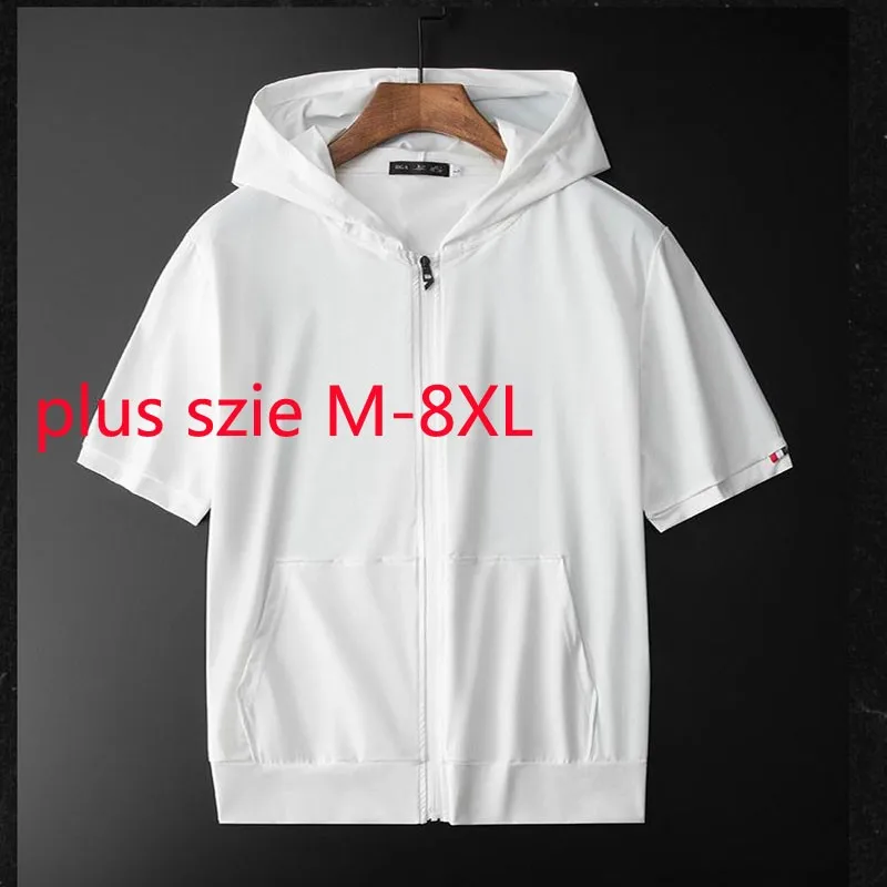 New Arrival Fashion High Quality Spring Summer Men Casual Zipper Hoodie Youth Short Sleeve Cardigan Plus Size M-5XL 6XL 7XL 8XL