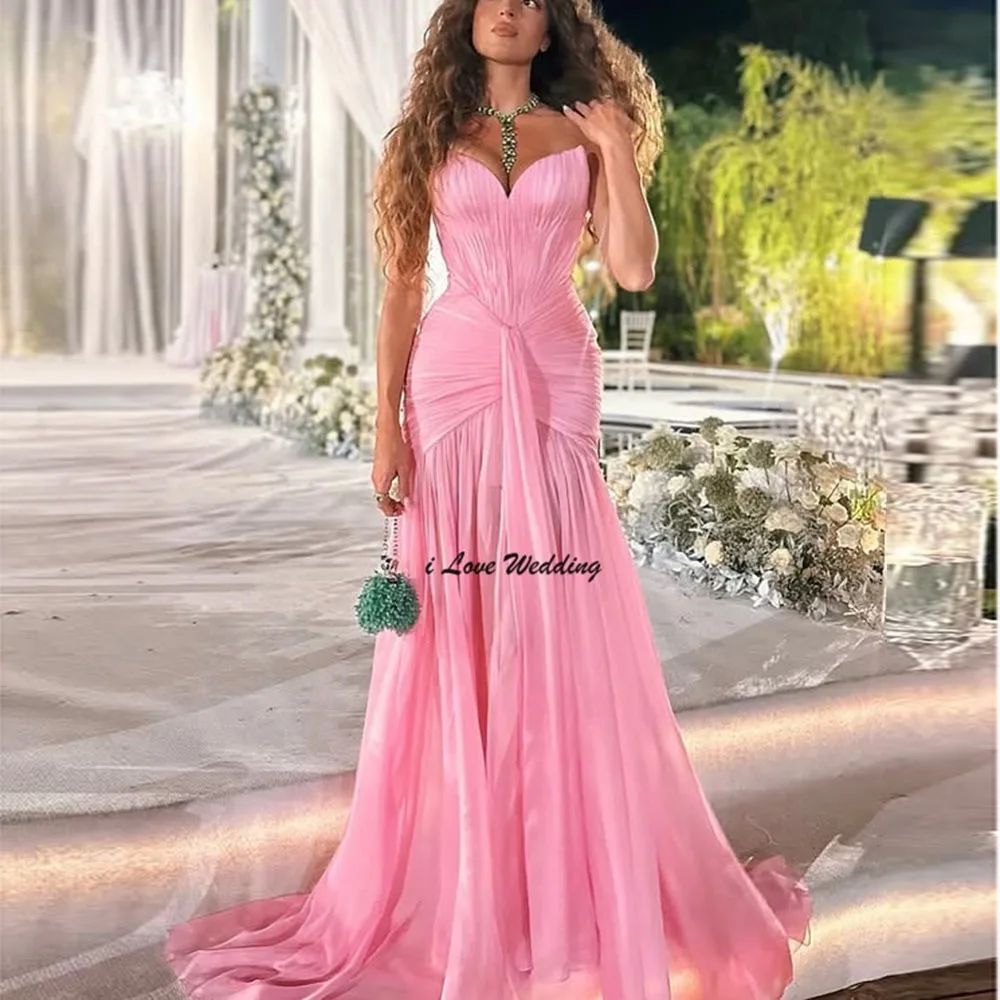 Off Shoulder Chiffon Pleated Sexy Mermaid Backless Evening Dress Floor Length Front Slit Party Gown with Sweep Court Customized 4