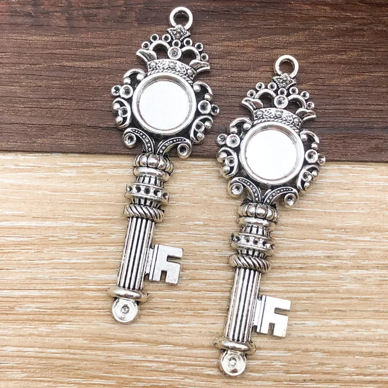 2 Stück Vintage große Krone Liebe Herz Schlüsselanhänger Charm für Schmuckherstellung antik versilbert Big Key Charm Anhänger Schlüssel Retro – Detail 7