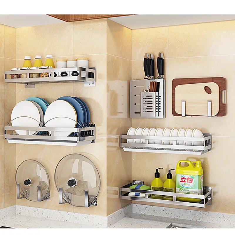 304 Stainless Steel Kitchen Shelf, Pot Rack, Wall Mounted Free Trimming Hole Punch, Kitchen Appliance Tool Rack