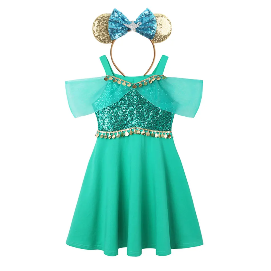 thumbnail image 1 of Vestido con temática de princesa de Disney para niños, disfraz de Frozen, Encanto, Bella, Aurora, fiesta de cumpleaños, vacaciones, informal, Verano, 1 of 5