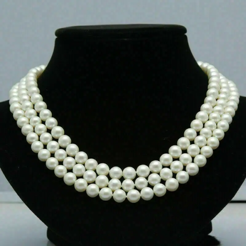

Triple strands AAA natural south sea 8-9MM white pearl necklace 18" 14K Clasp