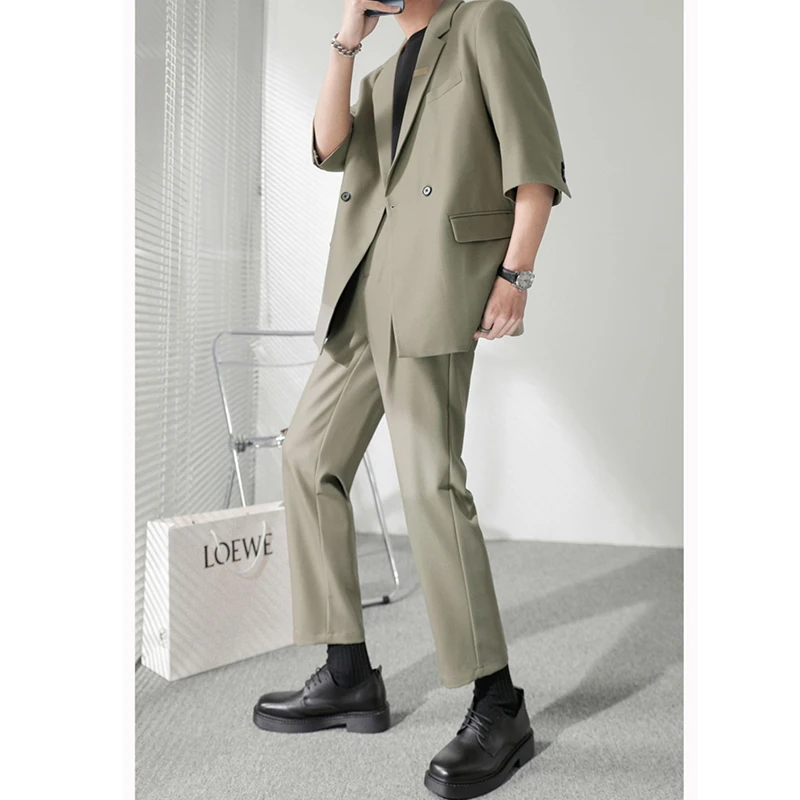 Autumn Men's Clothing Business Leisure Suit Jacket Set Streetwear Korean Popular Clothes Slim Pants Suit