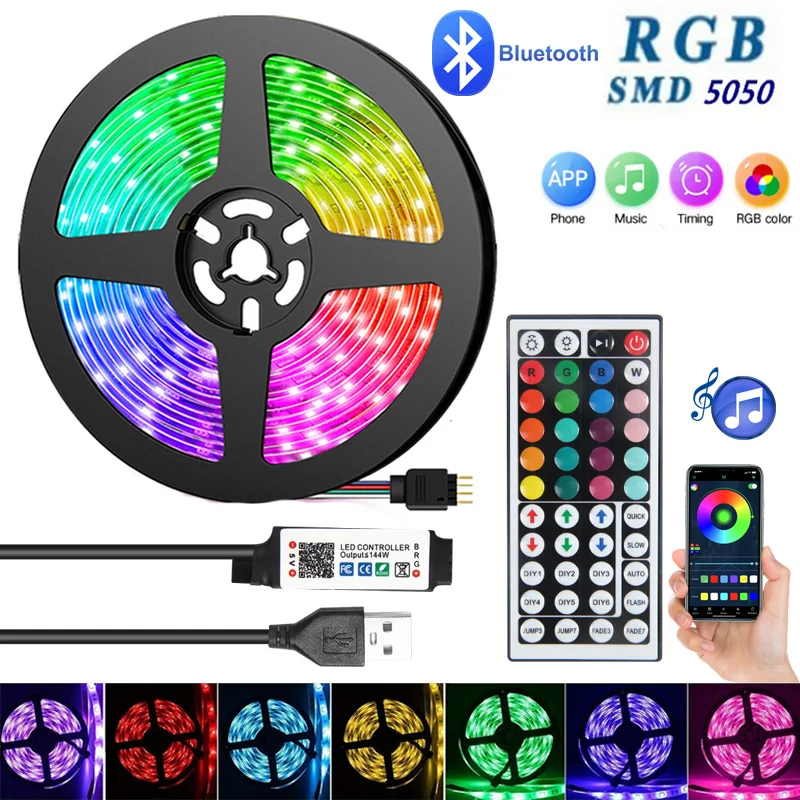 Smart Bluetooth LED Strip Lights Infrared Control RGB5050 Music Sync Flexible 5V Lamp for TV Backlight Christmas Decoration Gift bluetooth led strips smd5050 phone control neon ice lighting music sync lamp for bedroom decoration tv backlight dc5v room decor