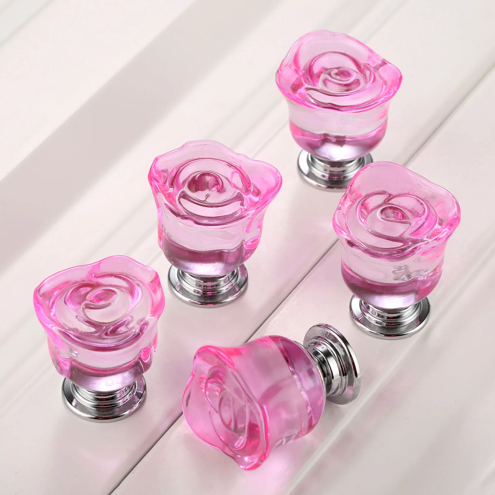 5Pcs 30mm Crystal Rose Glass Clear Knob Furniture Kitchen Drawer Cabinets Handles Dresser Closet Pull Furniture Fittings w/Screw