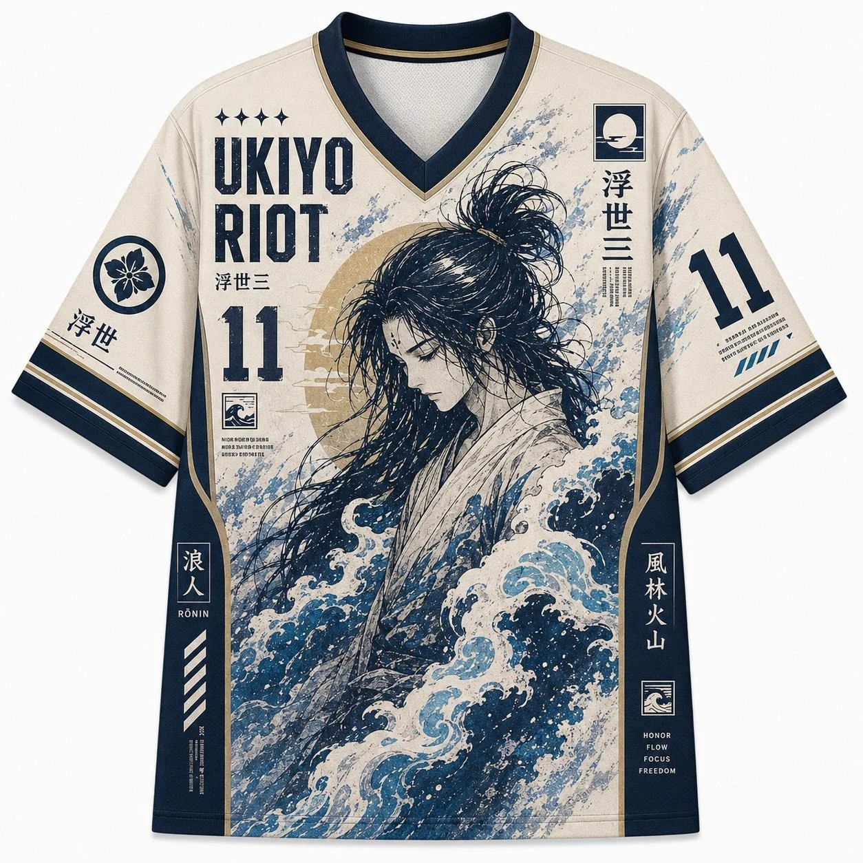 2026 Sommer Mode Retro Japanischer Samurai Hanzo Treue Mut 3D-Druck Outdoor Freizeit Sport Fitness V-Ausschnitt T-Shirt