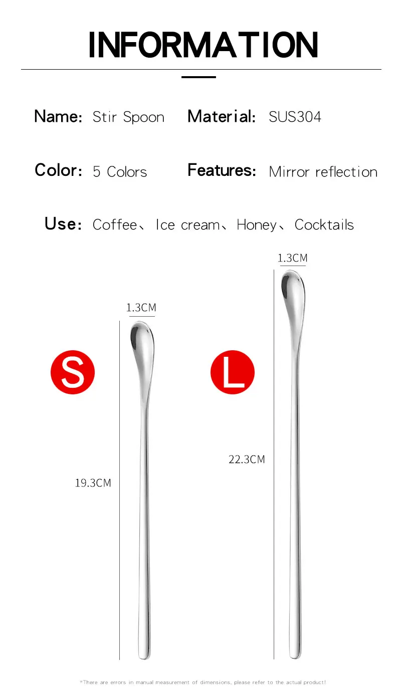 Description Picture 3 of itemLong Handle Coffee Stir Spoon 304 Stainless Steel Teaspoon Dessert Ice Scoops Cocktail Spoon for Picnic Party Kitchen Bar Tools