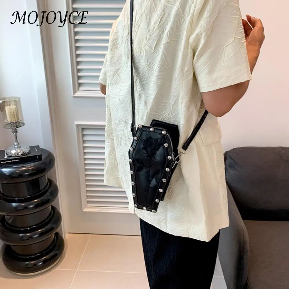 Women Crossbody Bag Coffin Shape PU Shoulder Bag Gothic Tote Bag Embroidery  Handbag Underarm Bag Make Up Cosmetic Bag