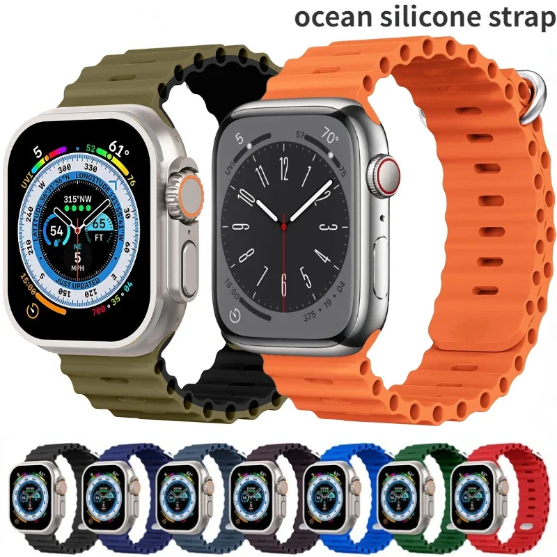 애플 워치용 실리콘 스트랩, 울트라 2 49mm 스포츠 통기성 소프트 손목 밴드, 아이워치 9 8 7 6 5 4 SE 45mm 41mm 44mm 42mm 40mm