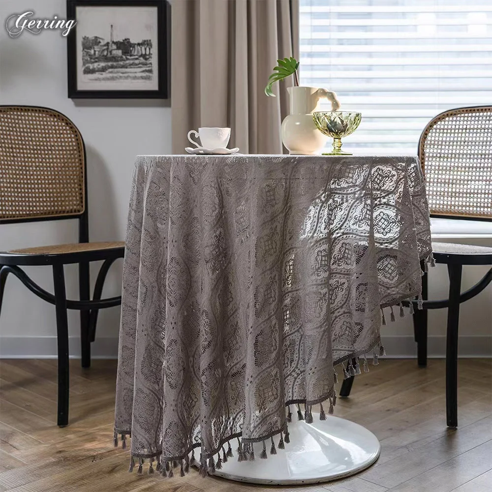 

Gerring Crochet Round Tablecloth Lace Coffee Table Cover Home Decoration Table Christmas TV Table Cloth Shooting Props