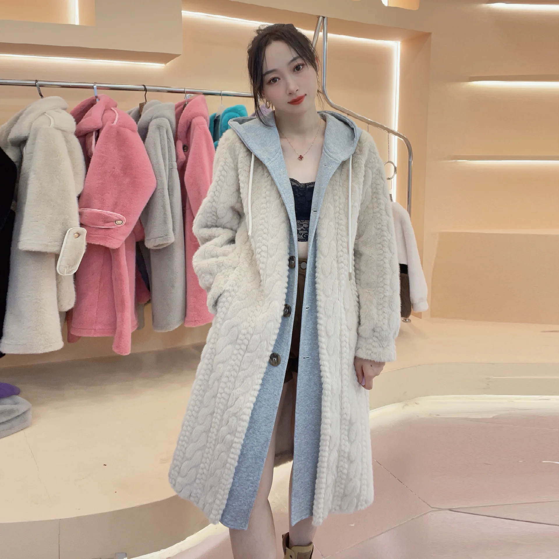 Winter Thick Warm Maternity Mink Fur Coats X-long Pregnant Woman Outwear with Hat Faux Two Pieces Pregnancy Faux Fur Jacket
