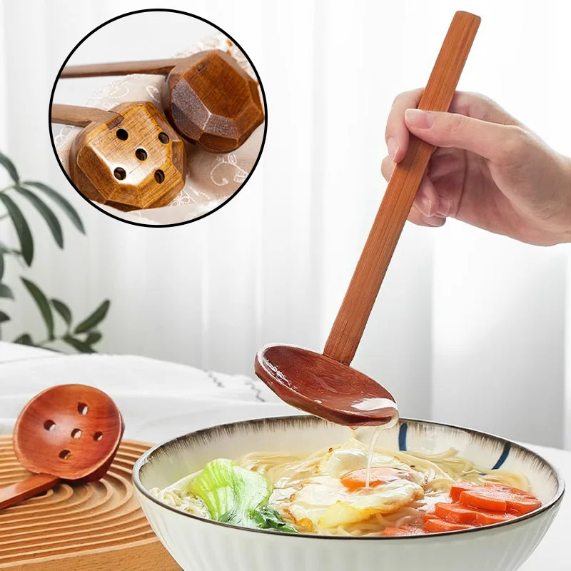 Wooden Spoon Japanese Long-Handled Soup Bamboo Spoon Cooking Wooden Lamian Noodles Hot Pot Strainer