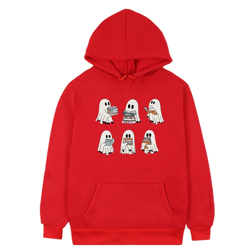 Halloween Retro Ghosts Reading Books Sweatshirt Teacher Halloween Gift Spooky Season Hoodie Gift Halloween Book Lover m