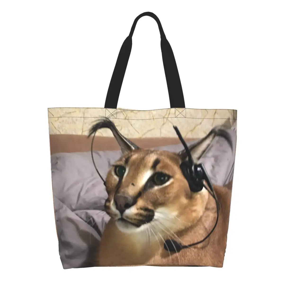 

Recycling Big Floppa Shopping Bag Women Shoulder Canvas Tote Bag Durable Funny Caracal Cat Groceries Shopper Bags