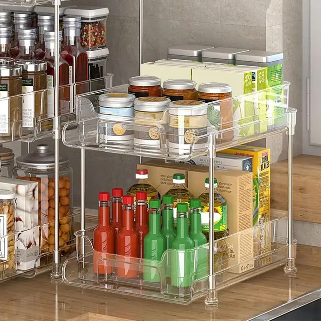 BreeBe Silver 2-Tier Pull Out Sliding Cabinet Organizer | Mathis Home