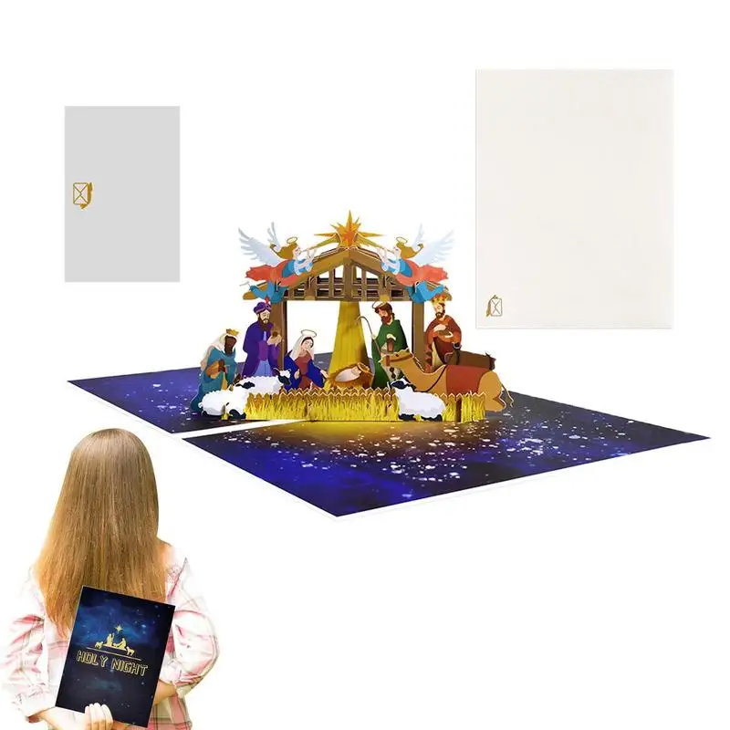 

3D Pop Up Greeting Card Nativity Cards With Envelopes Handcrafted With Birth Of Jesus On Holy Night Paper Card For Birthday