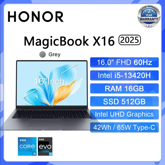 HONOR MagicBook X16 2025 ordinateur portable Intel Core i5-13420H i7-13620H RAM 16GB SSD 512GB 1TB 16 "pouces FHD ordinateur Ultrabook ordinateur PC 1
