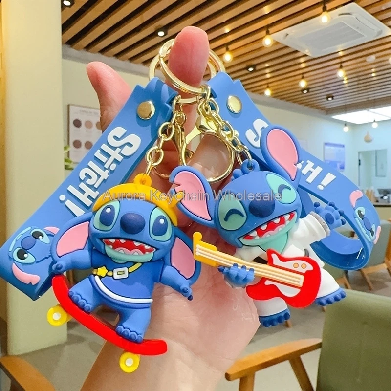 Anime Keychain Disney Mickey Mouse Minnie Lilo & Stitch Doll Keyring Ornament Car Pendant Kid Toys Gifts