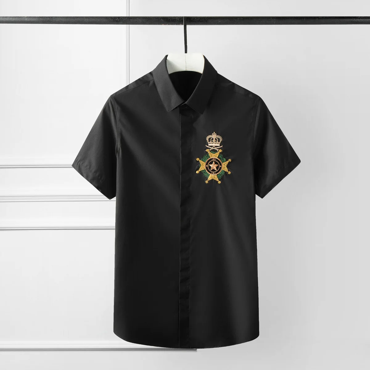 

High Quality Luxury Jewelry 100% Cotton Shirt Custom Design Embroidered Casual Shirt Men'S Shirt