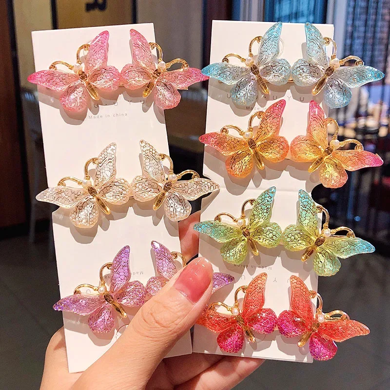 2024 Korean Girl Drops Oil Butterfly Clip Little Princess Cute Duckbill Clip Super Immortal Side Hair Clip Accessories New